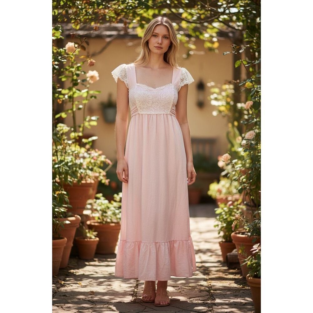Miss Rita CA Pink Swiss Dot Lace Maxi Dress Cosplay Costume Prom Garden Party